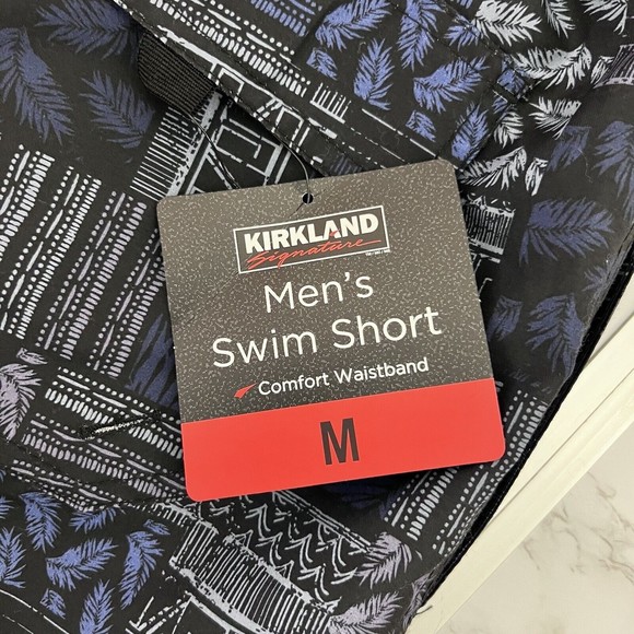 NWT Kirkland Signature Men's Medium Swim Shorts Black Gray Blue Print - Picture 4 of 16